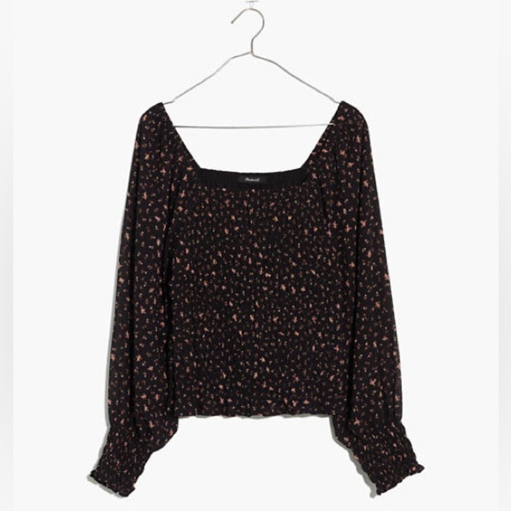 (Re)sourced Georgette Lucie Bubble-Sleeve Smocked Top in Stem Scatter Size Small - Picture 4 of 13
